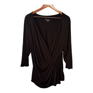 Lane Bryant Women’s Black 3/4 Sleeve Stretch Faux Wrap Blouse. Size 18/20